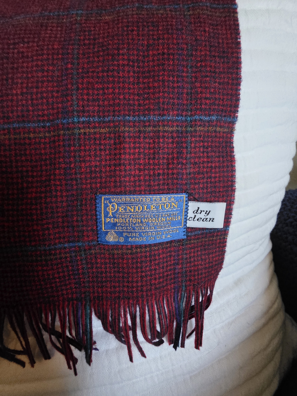 Pendleton Burgundy Plaid Wool Scarf